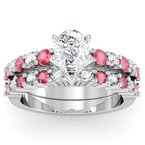 Round Diamond & Ruby Engagement Ring with Matching Wedding Band