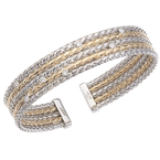 Alisa VHB 1396 D CF 5 Row Yellow Gold & Sterling Traversa Scattered Bezel Set Diamond Cuff Bracelet VHB 1396 D CF