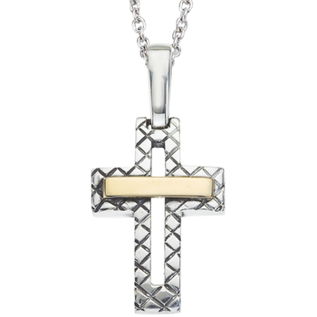 VHP 475 Sterling Traversa Open Cross with Yellow Gold Bar