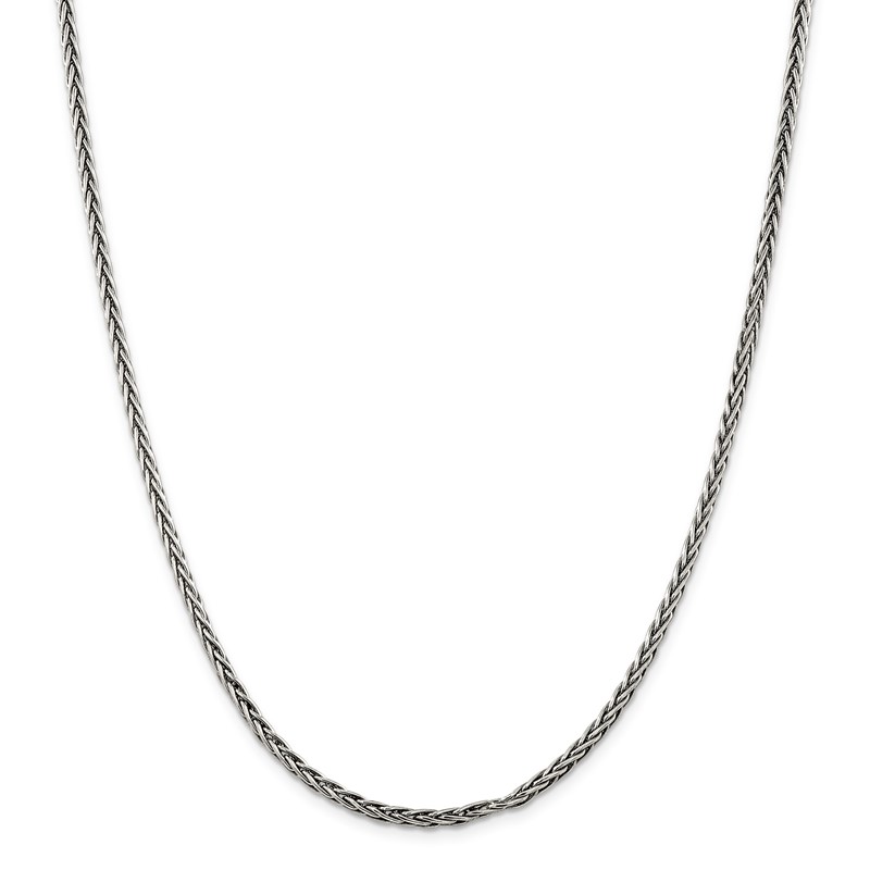 Antiqued Sterling Silver Solid Square Spiga Chain Necklace