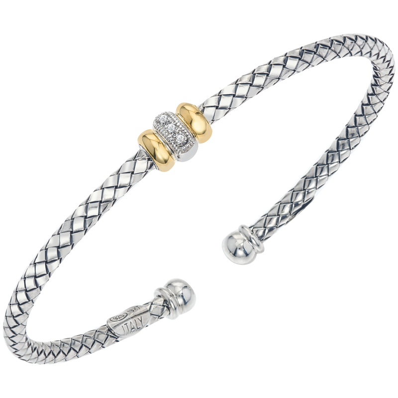 Alisa VHB 1067 D Single Station Yellow Gold & Diamond Rondelle Sterling Traversa Cuff Bracelet