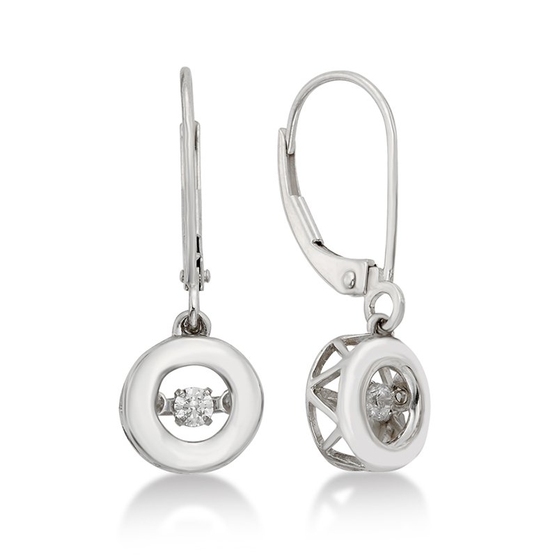 White gold, circle dangle earrings with twinkling diamond