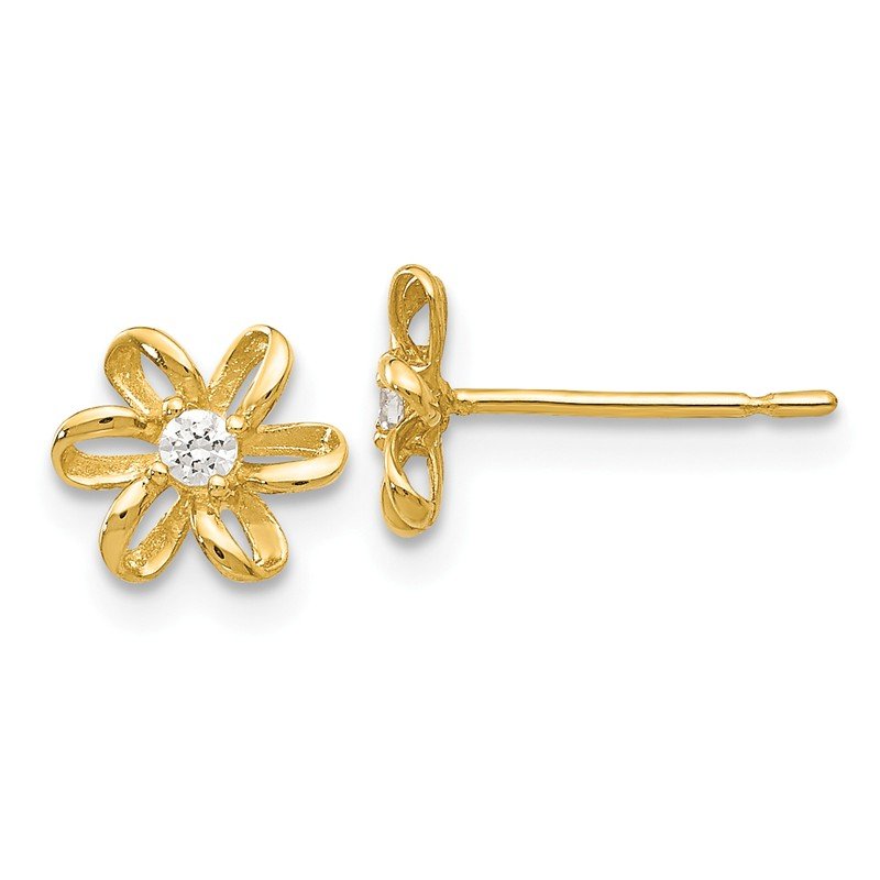 Flower With Synthetic Cz Post Earrings 14k Yellow Gold Madi K 
