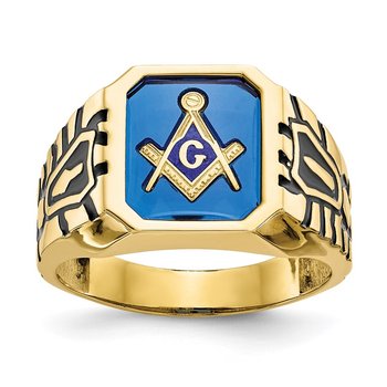 10k Blue Acrylic Men's Masonic Ring
