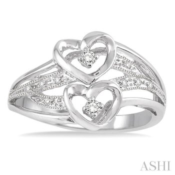 Silver Twice Heart Shape Diamond Ring