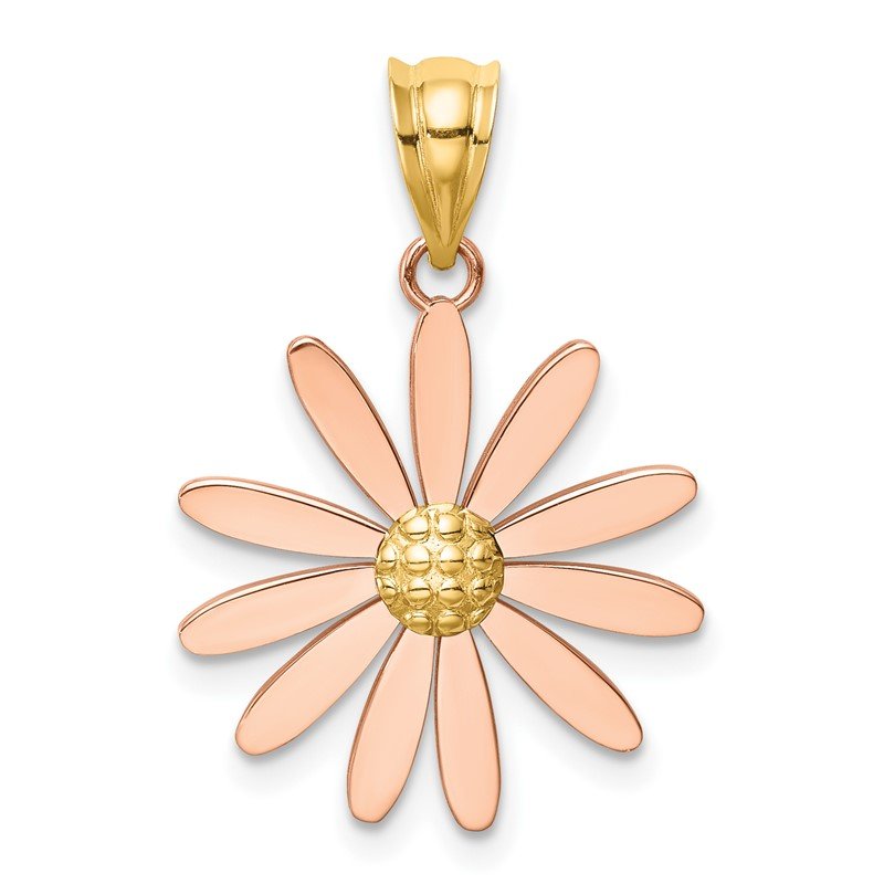 14K Two-tone Gold Rose /& Yellow Gold Daisy Pendant