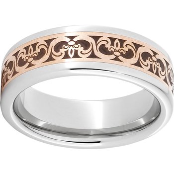 Serinium® Pipe Cut Band with Copper Inlay and Fleur De Lis Laser Engraving