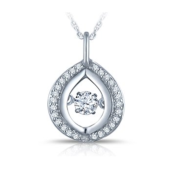 White gold, tear-drop-shape pendant with twinkling round diamond 