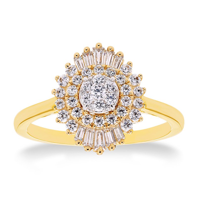 Ballerina-style yellow gold and diamond fashion ring