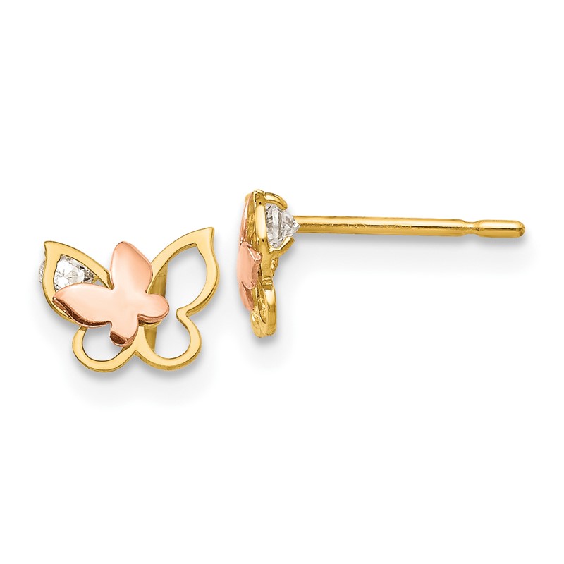 14K Yellow Gold CZ Dragonfly Stud Earrings Push Back Madi K Children's Jewelry 