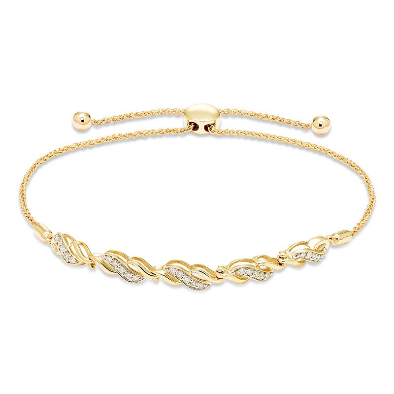 Yellow gold, twist-design diamond bolo bracelet