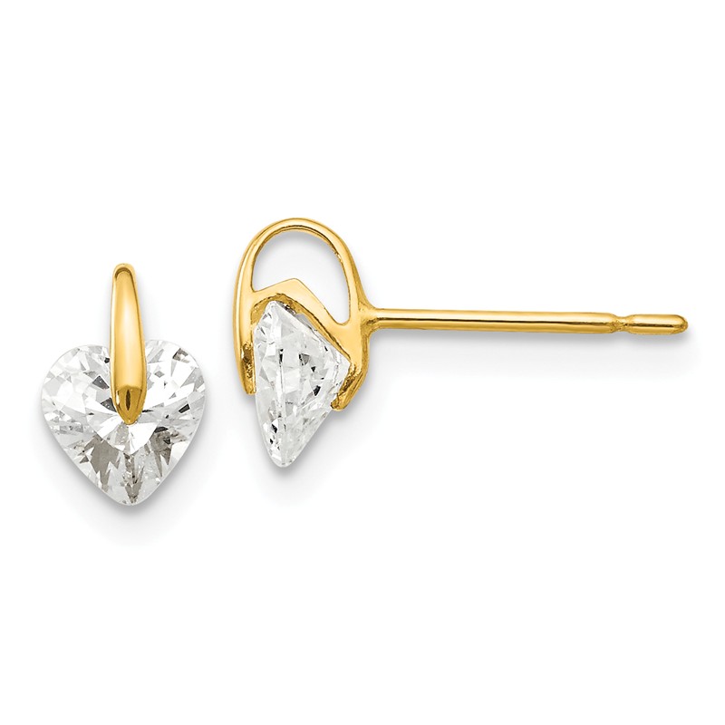 14K Rose And Yellow Gold Madi K Childrens 7 MM Pink CZ Heart Post Stud Earrings