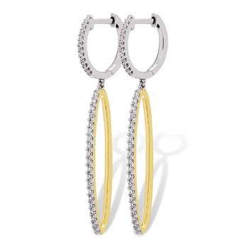 Two-tone gold, oval dangle earrings with diamonds