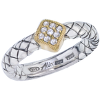 Alisa VHR 1233 D Sterling Traversa Band Ring, Yellow Gold Diamond Shape Pave' Diamond Station VHR 1233 D