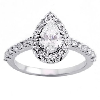 Pear Shape Starburst Halo Diamond Engagement Ring in 14k White Gold (1ctw)

