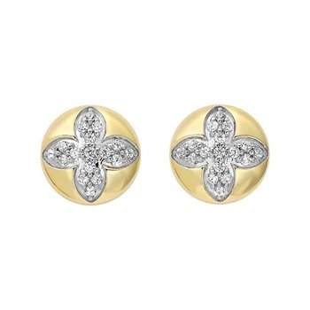Diamond Medallion Flower Button Stud Earrings in Yellow Gold (1/4ctw)