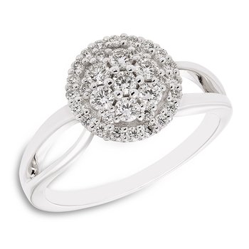 White gold, round-shape diamond bridal set with split shank