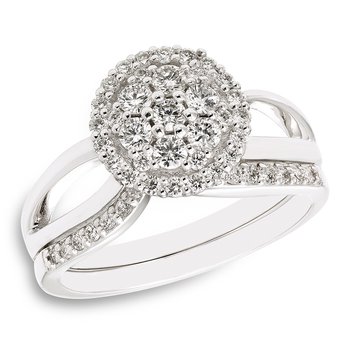 White gold, round-shape diamond bridal set with split shank