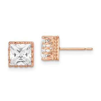 10k Tiara Collection 7mm Rose Gold Polished Square CZ Earrings