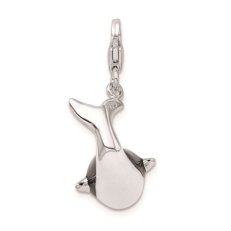 Amore La Vita Collection 925 Sterling Silver 3-D Enameled Crystal Whale w/ Lobster Clasp Charm 