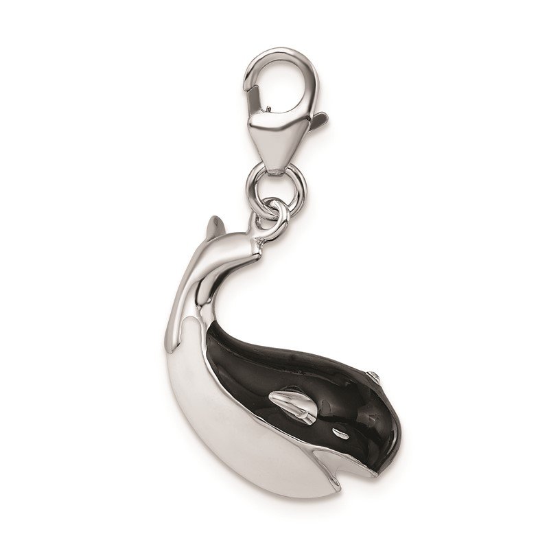 925 Sterling Silver 3-D Enameled Crystal Whale w/ Lobster Clasp Charm Amore La Vita Collection 