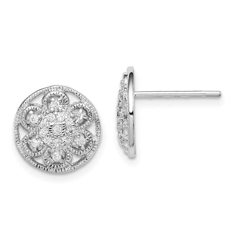 925 Sterling Silver Rhodium-plated Polished & Textured Diamond Earring Jacket 