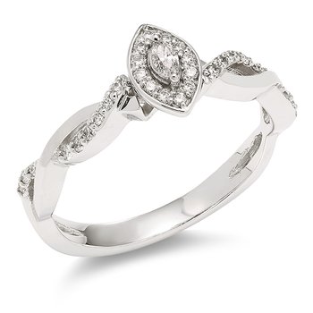 White gold, marquise-cut diamond halo engagement ring