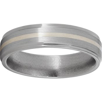 Titanium Flat Band with Grooved Edges, 1mm Sterling Silver Inlay and Satin Finish