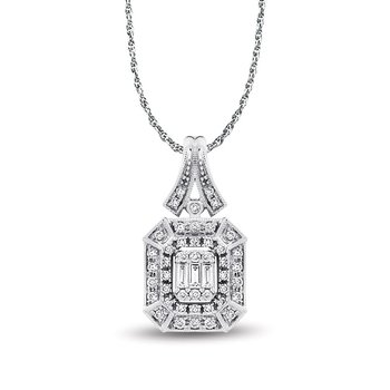 White gold, baguette and round diamond pendant