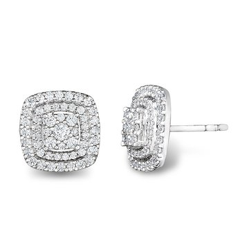 White gold multi-diamond double halo earrings