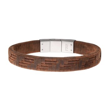 Twill Weave Suede Brown Leather Bracelet BR41767BRW