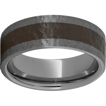 Rugged Tungsten™ 8mm Pipe Cut Band with Brown Ceramic Inlay and Hammer Finish