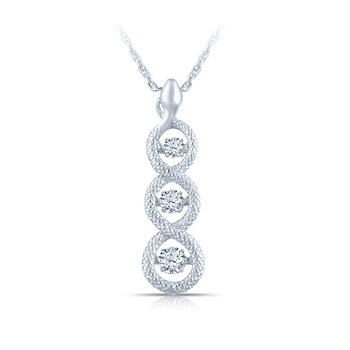 White gold pendant with three round, twinkling diamonds