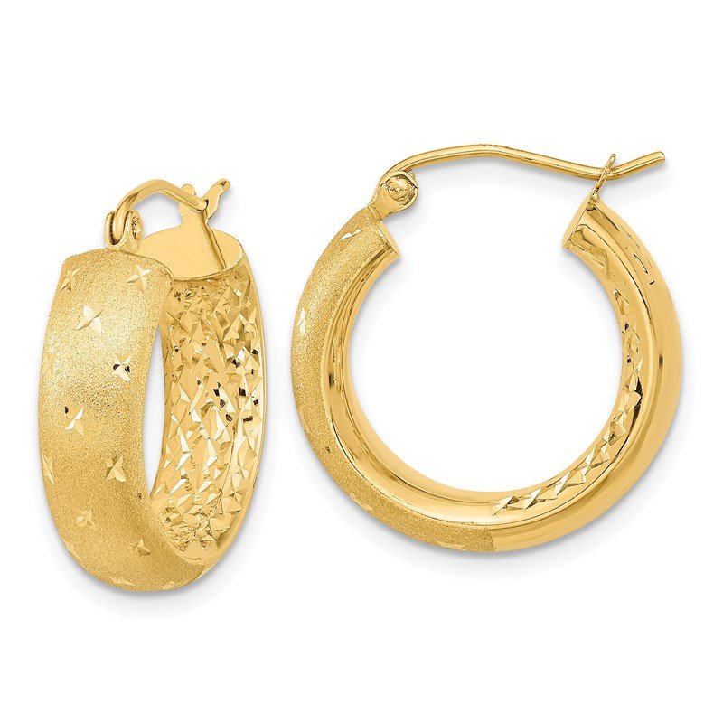 Mia Diamonds 14k Yellow Gold Polished Satin and Diamond-Cut Hoop Earrings 