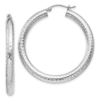 Sterling Silver Rhodium-plated 4.00mm Diamond-cut Hoop Earrings