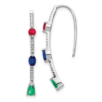 14k White Gold Diamond and Ruby/Sapphire/Emerald Earrings