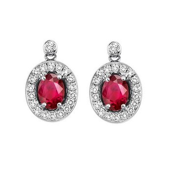 14K White Gold Color Ensembles Halo Prong Ruby Earrings 1/4CT