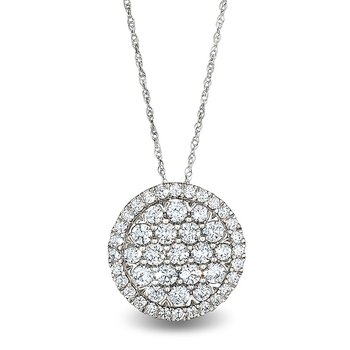 White gold, round, multi-diamond halo pendant