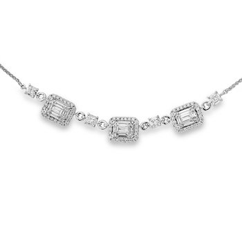 White gold, straight baguette and round diamond necklace
