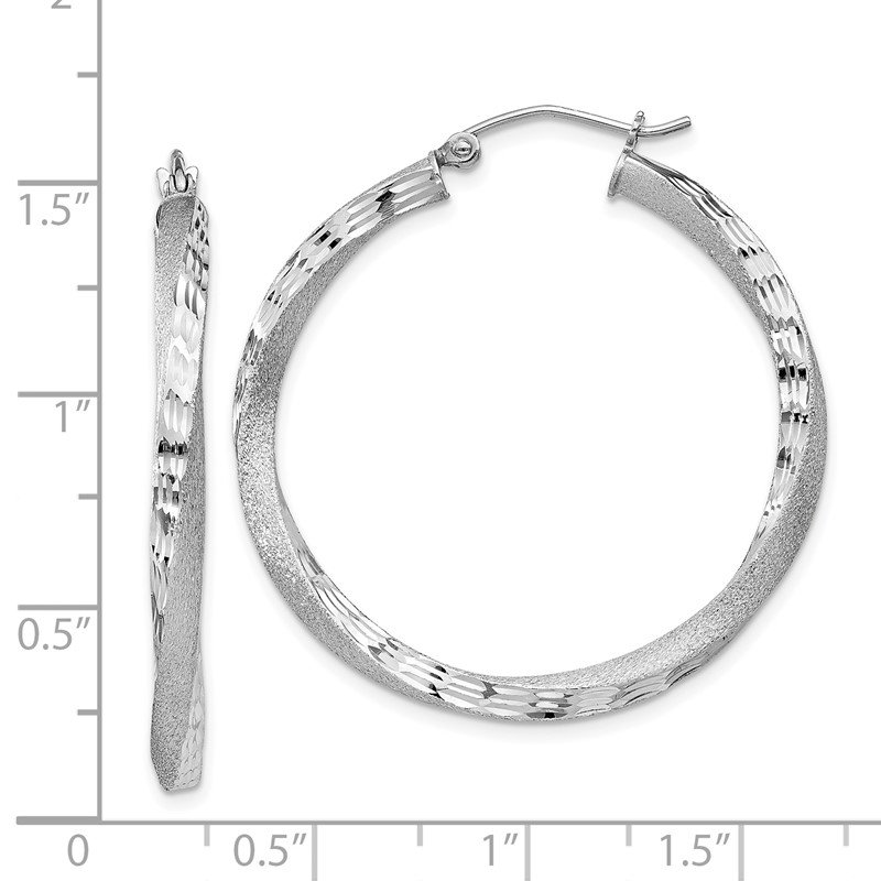 Sterling Silver Dia-Cut 3x35mm Hoop Earrings 