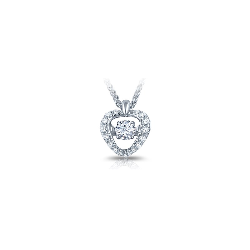 White gold, heart-shape pendant with twinkling round diamond 
