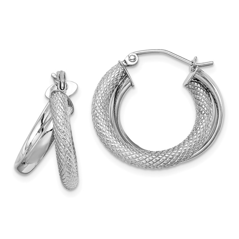 Sterling Silver Rhodium-plated Polished Diamond Cut Hoops