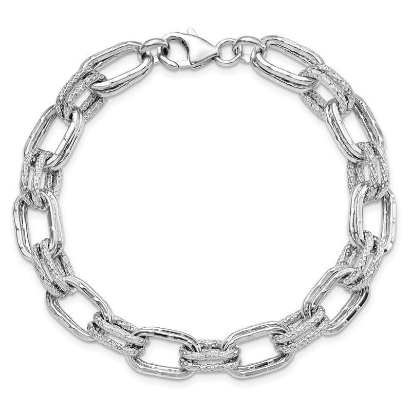 7.75 in Length Sterling Silver Leslie's Sterling Silver Polished Textured Link Magnetic Clasp Bracelet 