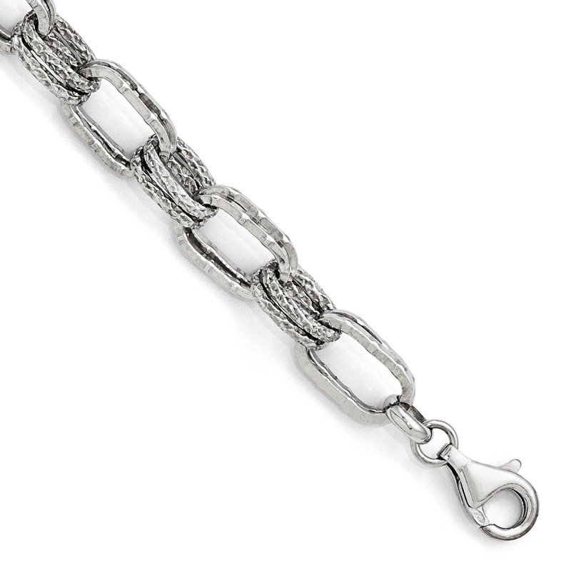 7.75 in Length Sterling Silver Leslie's Sterling Silver Polished Textured Link Magnetic Clasp Bracelet 