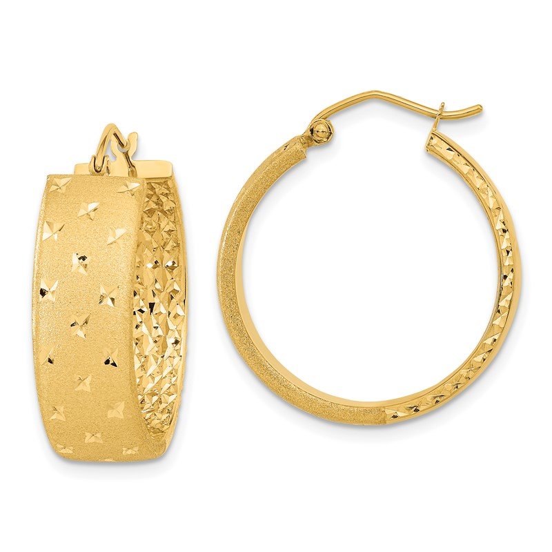 14kt Yellow Gold Polished; Satin & D/C Hoop Earrings 