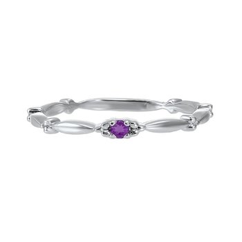 Amethyst Solitaire Antique Style Slender Stackable Band in 10k White Gold