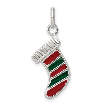 Sterling Silver Enameled Christmas Stocking Charm