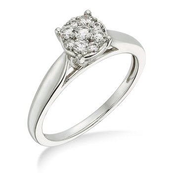 White gold diamond cluster solitaire ring
