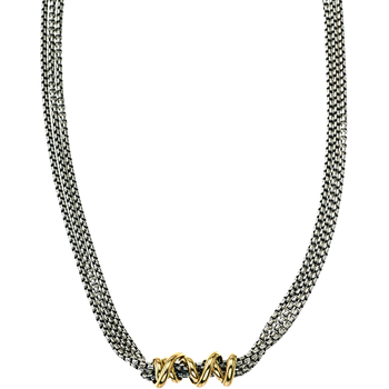 VHN 1588 Multi Strand Sterling Box Necklace with Shiny Yellow Gold Wrap