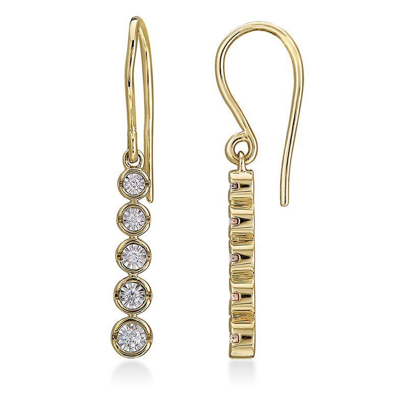 Yellow gold and round diamond dangle earrings